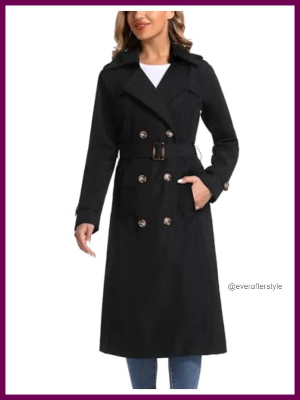 Waterproof Long Trench Coat Double Breasted Belted Removable Hood Windproof